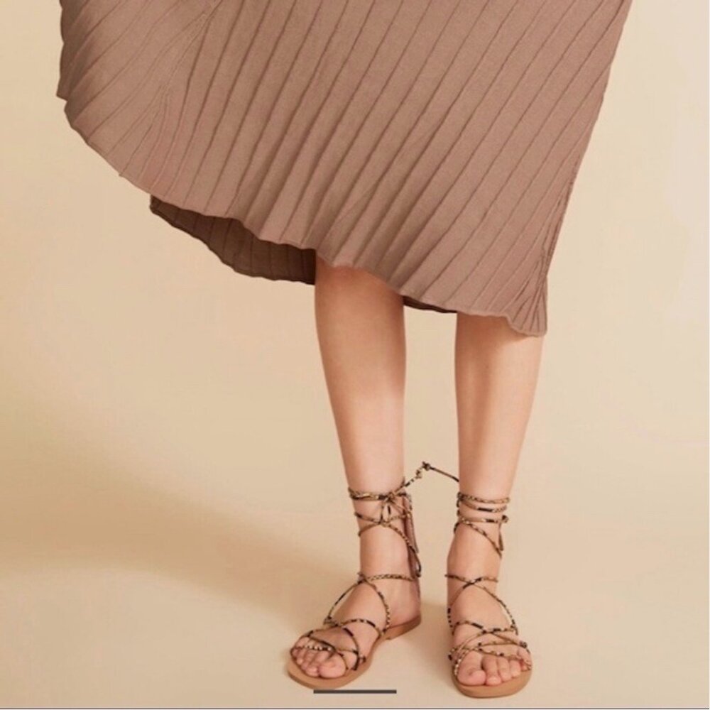 Zara Snakeskin Print Lace Up Flat Gladiator Sandals